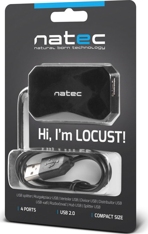 Natec Locust rozbočovač 4x USB 2.0 HUB, černý