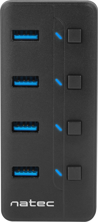 Natec Mantis 2 aktivní rozbočovač s funkcí nabíjení 4x USB 3.0 HUB, vypínač, napájecí adaptér
