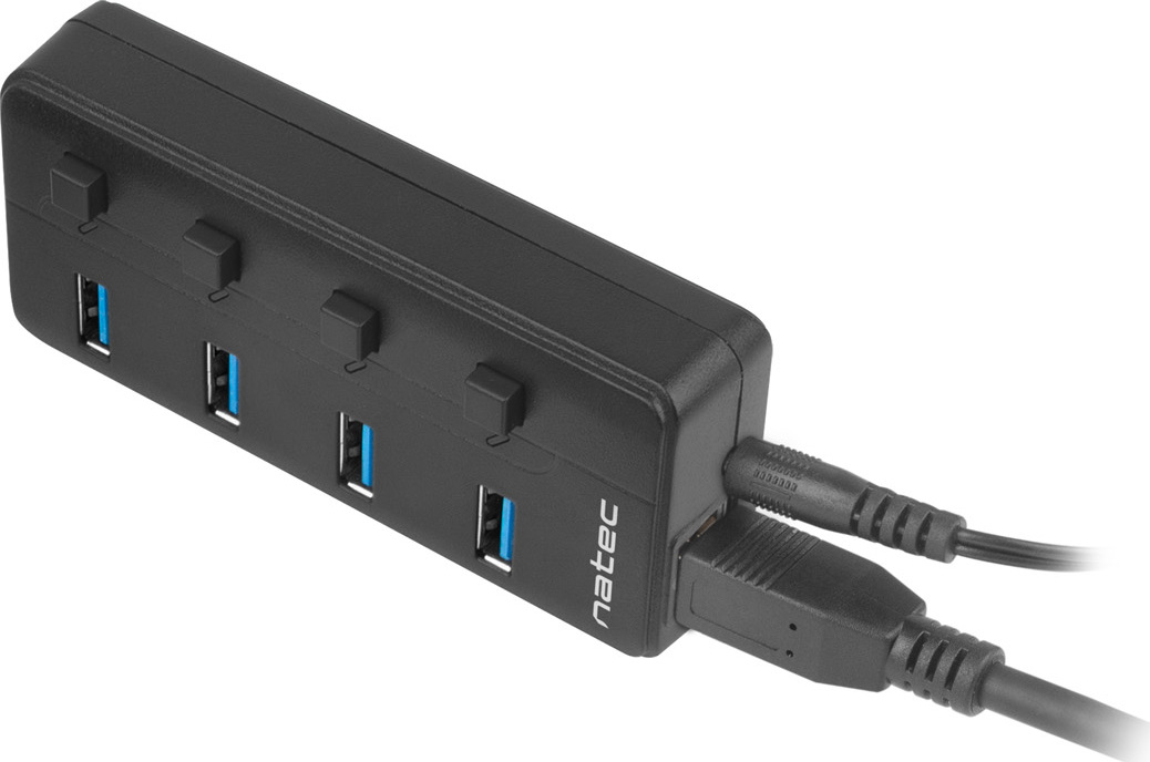 Natec Mantis 2 aktivní rozbočovač s funkcí nabíjení 4x USB 3.0 HUB, vypínač, napájecí adaptér