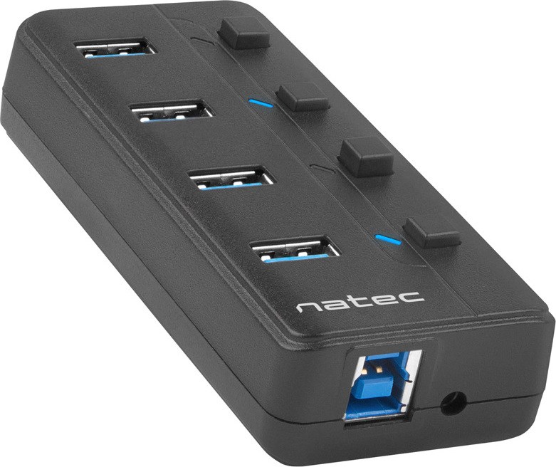 Natec Mantis 2 aktivní rozbočovač s funkcí nabíjení 4x USB 3.0 HUB, vypínač, napájecí adaptér