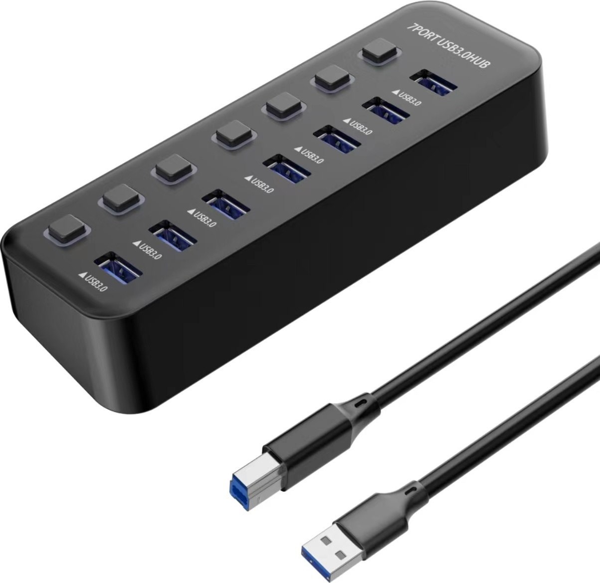PREMIUMCORD Hub USB 3.2, 7-portový s vypínači portů, 5G SuperSpeed, Černá