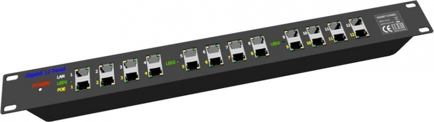 OEM POE Gigabitový Patch panel Cat5 19" 12port 1U