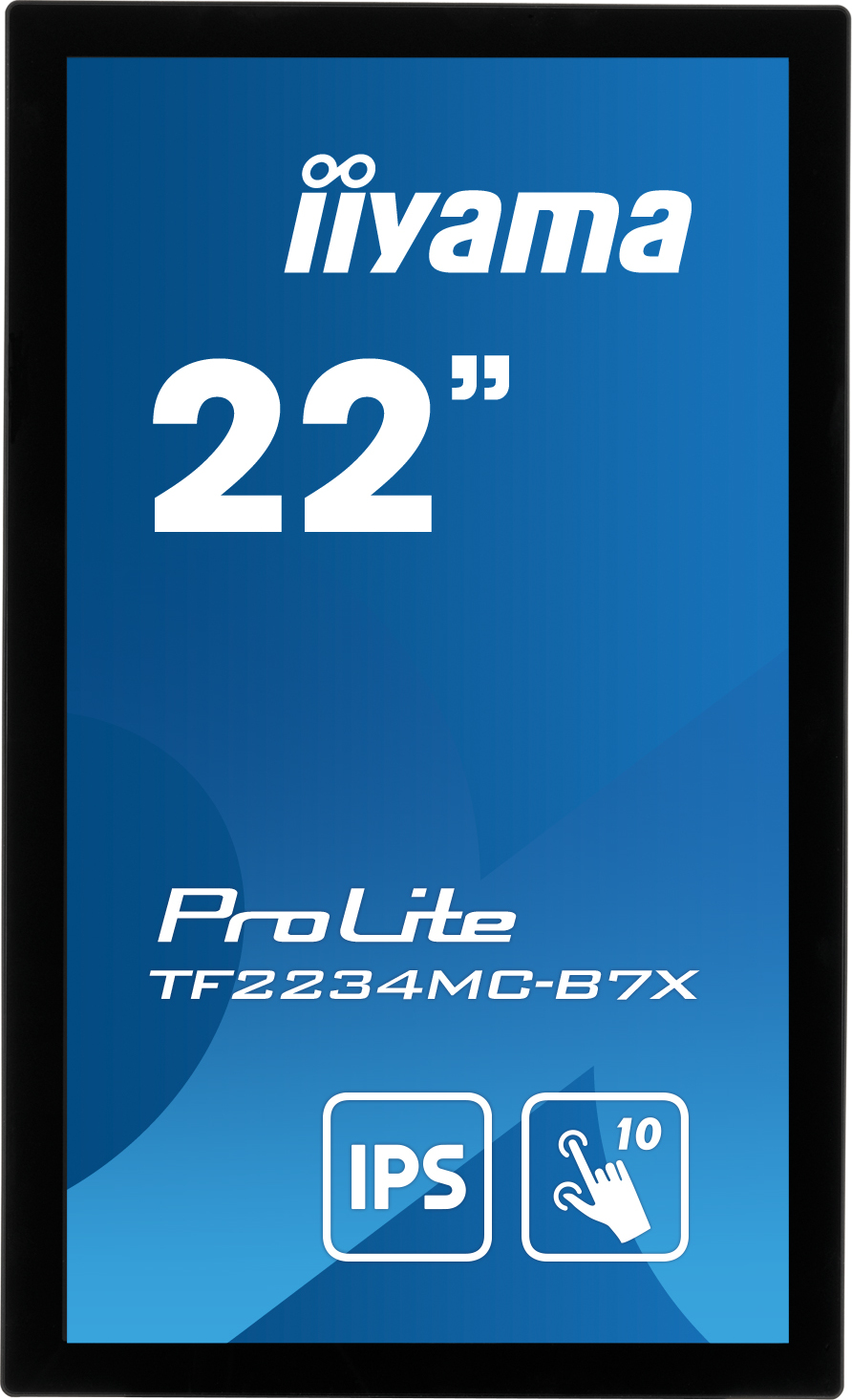 22" iiyama TF2234MC-B7X: IPS, FullHD, capacitive, 10P, 350cd/m2, VGA, DP, HDMI, IP65, černý