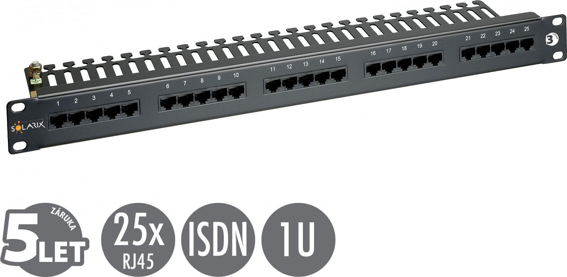 19" ISDN panel Solarix 25 x RJ45 černý 1U SX25-ISDN-BK
