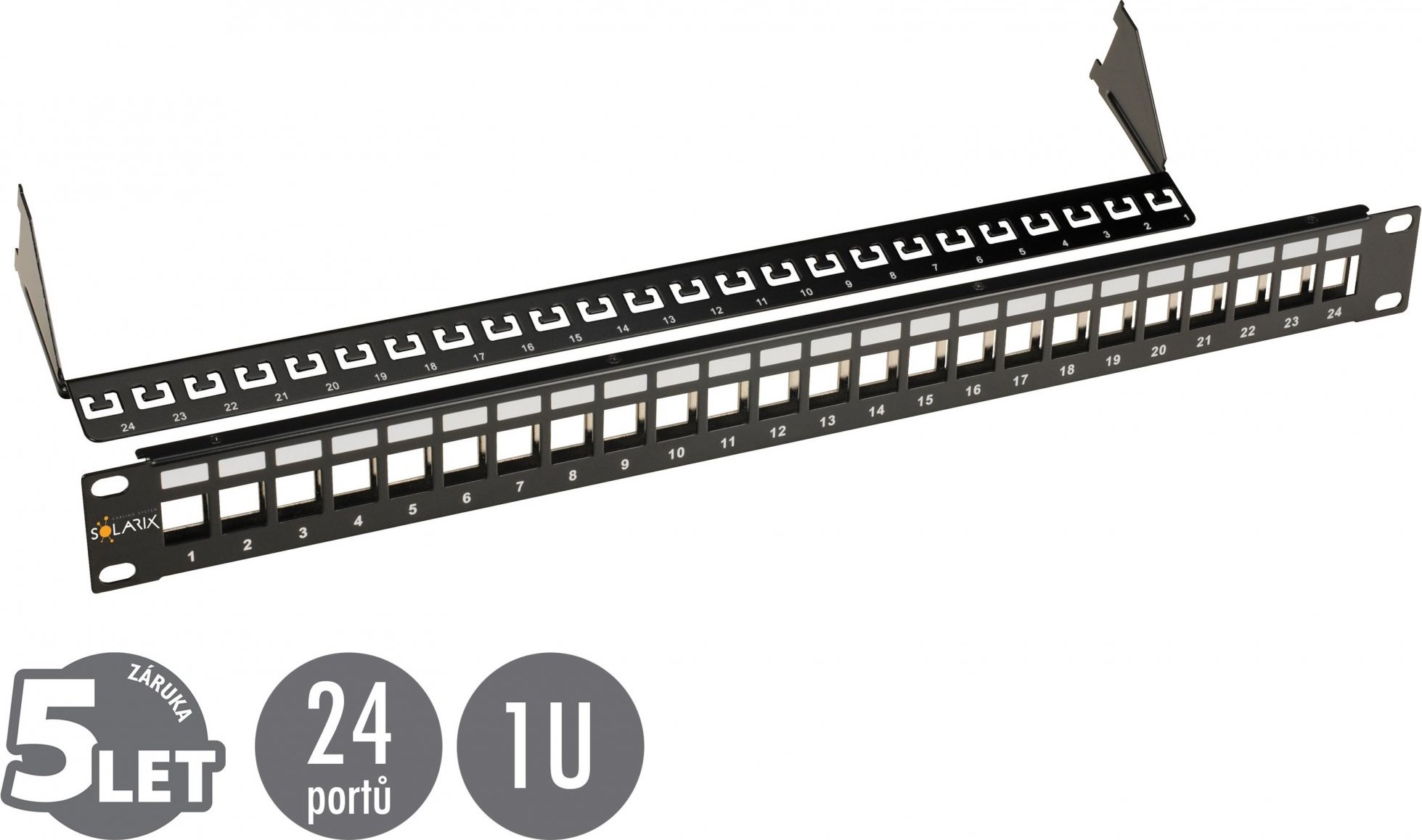 19" modulární neosazený patch panel Solarix 24 portů černý 1U SX24M-0-STP-BK-UNI