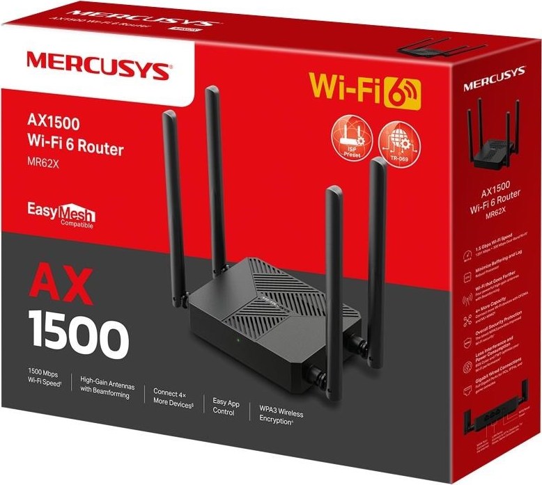 MERCUSYS MR62X WiFi6 router (AX1500,2,4GHz/5GHz,2xGbELAN,1xGbEWAN)