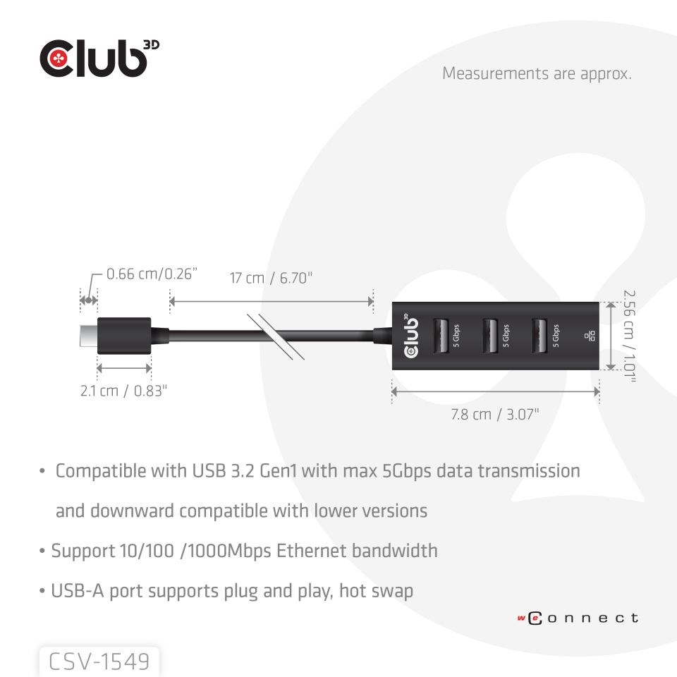 Club 3D Club3D Dokovací stanice USB-C 4v1, 3xUSB, 1xRJ45, černá
