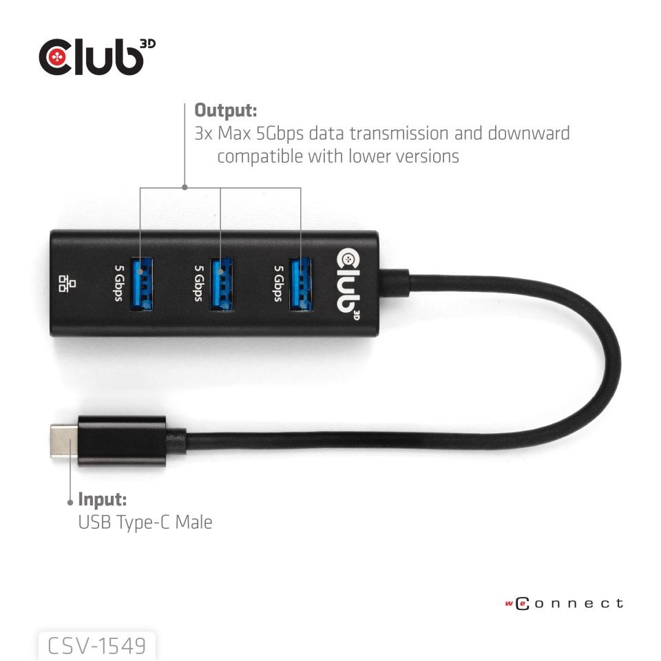 Club 3D Club3D Dokovací stanice USB-C 4v1, 3xUSB, 1xRJ45, černá