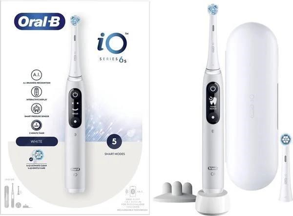 Oral-B iO Series 6s elektrický zubní kartáček, časovač, tlakový senzor, 5 programů, aplikace Oral-B, bílá