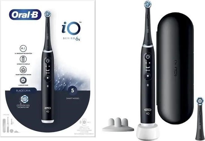 Oral-B iO Series 6s elektrický zubní kartáček, časovač, tlakový senzor, 5 programů, aplikace Oral-B, černá