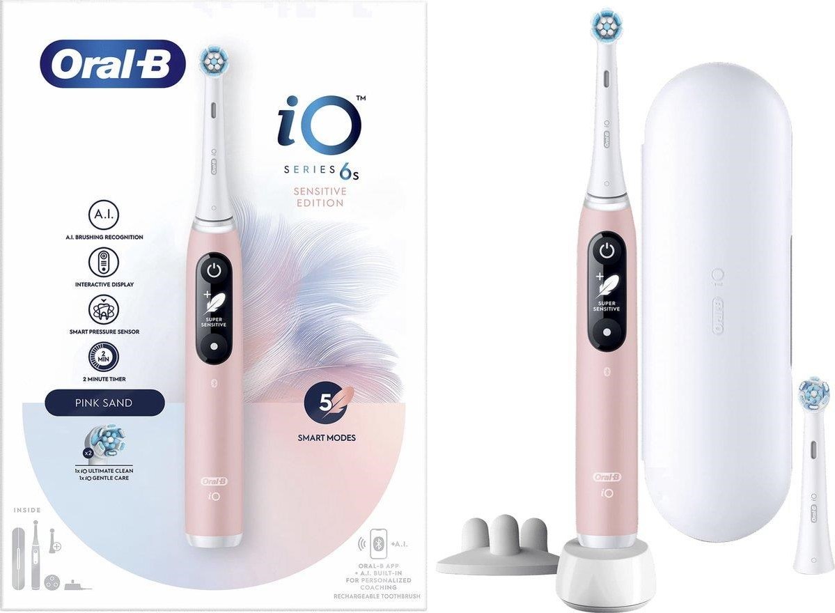 Oral-B iO Series 6s elektrický zubní kartáček, časovač, tlakový senzor, 5 programů, aplikace Oral-B, růžová