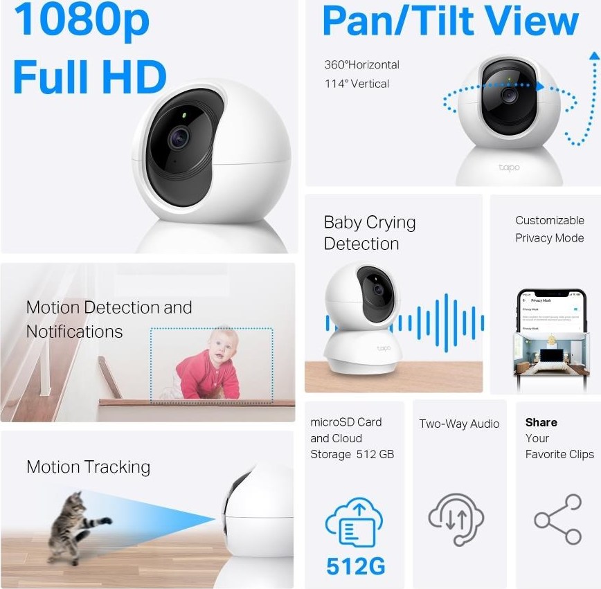 TP-Link Tapo C200C domácí/indoor kamera, (2MP, Full HD 1080p, IR 12m, WiFi, microSD)