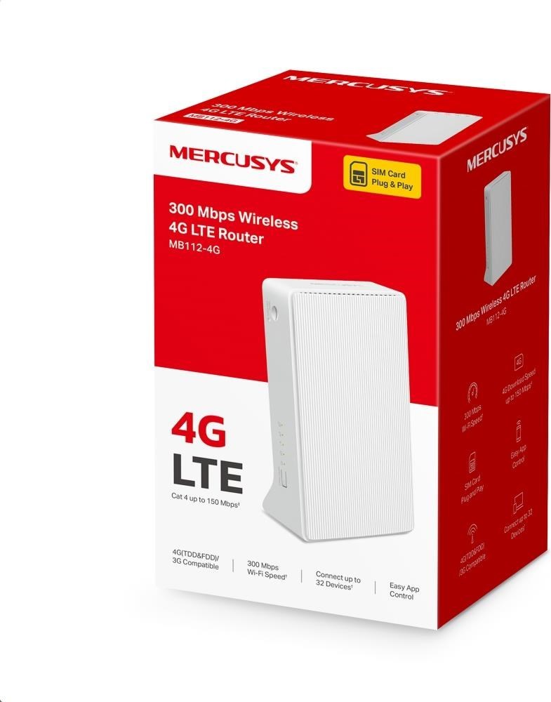 TP-LINK Mercusys MB112-4G WiFi4 router (N300, 4G LTE, 2,4GHz, 1x100Mb/s LAN/WAN,1x100Mb/s LAN,1xnanoSIM)