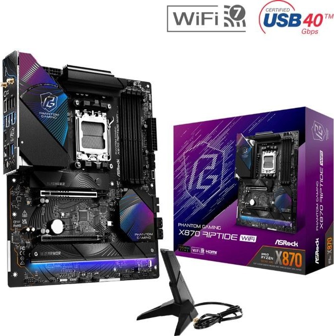 ASRock MB Sc AM5 X870 RIPTIDE WIFI, AMD X870, 4xDDR5, 1xHDMI, 2xUSB4, WI-FI