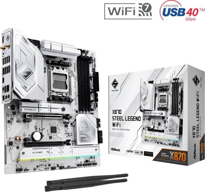 ASRock MB Sc AM5 X870 STEEL LEGEND WIFI, AMD X870, 4xDDR5, 1xHDMI, 2xUSB4, WI-FI