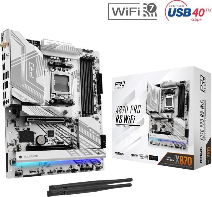 ASRock MB Sc AM5 X870 PRO RS WIFI, AMD X870, 4xDDR5, 1xHDMI, 2xUSB4, WI-FI