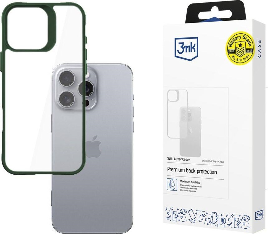 3mk ochranný kryt Satin Armor Case+ Green pro Apple iPhone 16 Pro Max