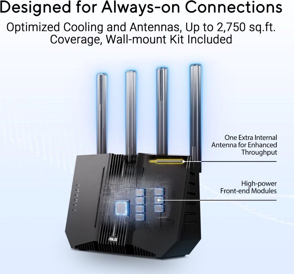 ASUS Router RT-BE92U, WiFi7 Router, AiMesh, 2x WAN, 3x LAN, 1x USB 3.2