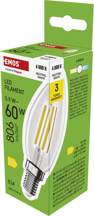 EMOS LED FLM CANDLE 5,9W(60W) 806lm E14 NW