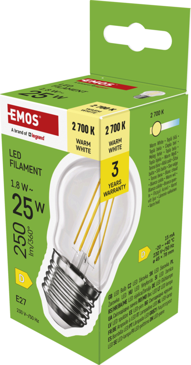 EMOS LED FLM MINI GL 1,8W(25W) 250lm E27 WW
