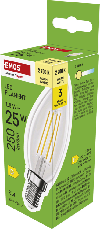 EMOS LED FLM CANDLE 1,8W(25W) 250lm E14 WW