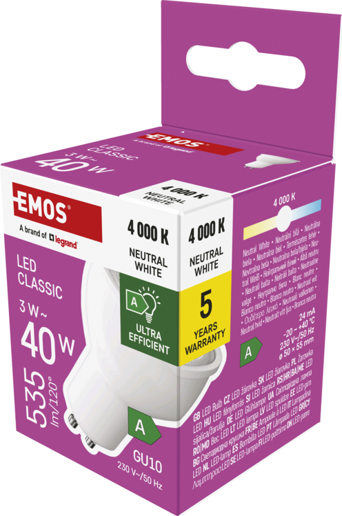 EMOS LED CLS MR16 3W(40W) 535lm GU10 NW A CLASS