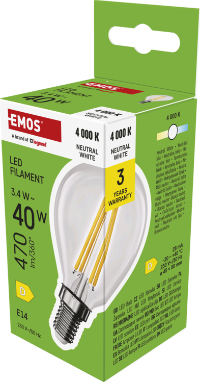 EMOS LED FLM MINI GL 3,4W(40W) 470lm E14 NW