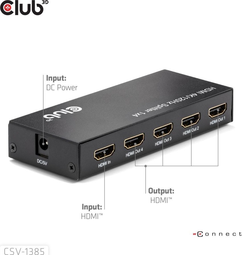 Club 3D Club3D Video rozbočovač 1:4 HDMI 2.0 4K120Hz, 4 porty, černá