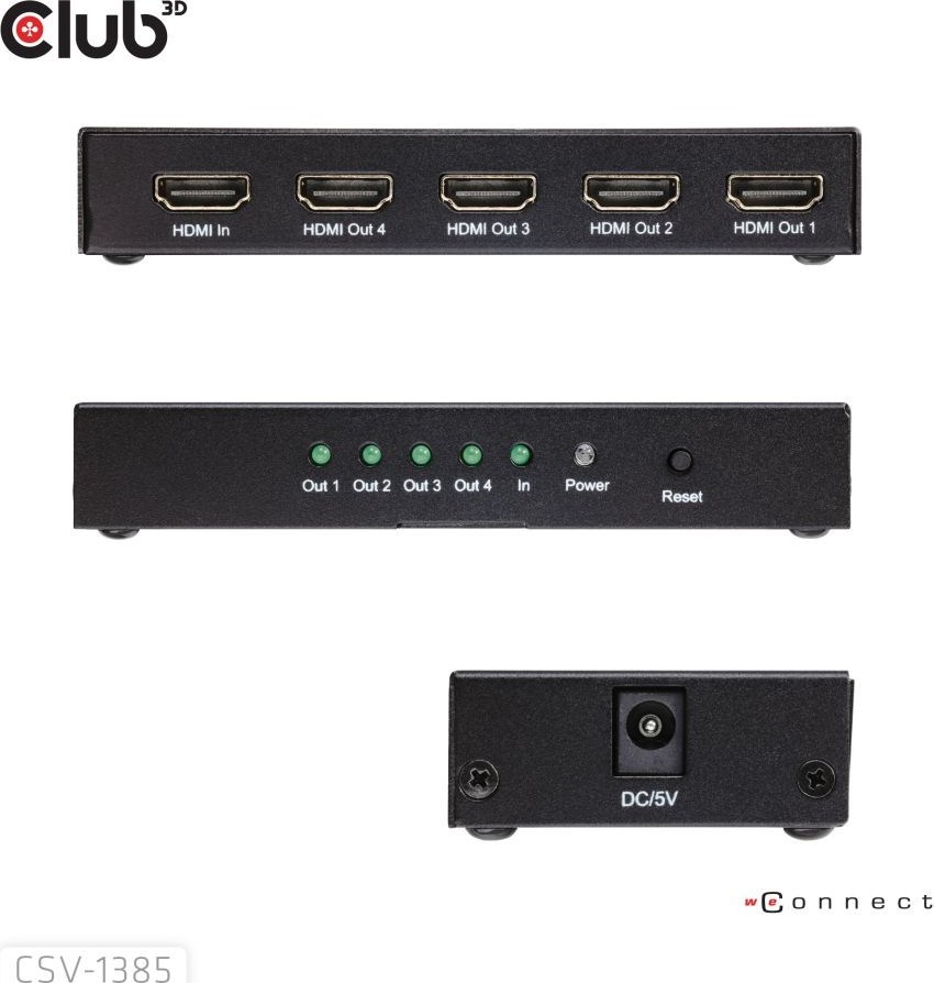 Club 3D Club3D Video rozbočovač 1:4 HDMI 2.0 4K120Hz, 4 porty, černá