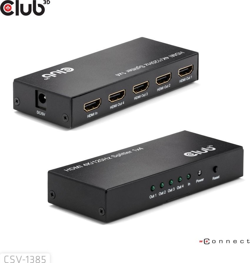Club 3D Club3D Video rozbočovač 1:4 HDMI 2.0 4K120Hz, 4 porty, černá