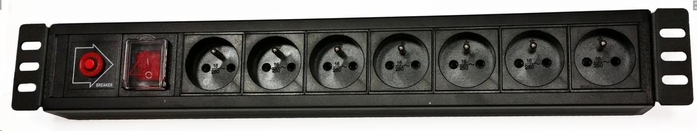 19" rozvodný panel LEXI-Net 7x230V, ČSN, vypínač, proudová ochrana, kabel 3m, 1,5U