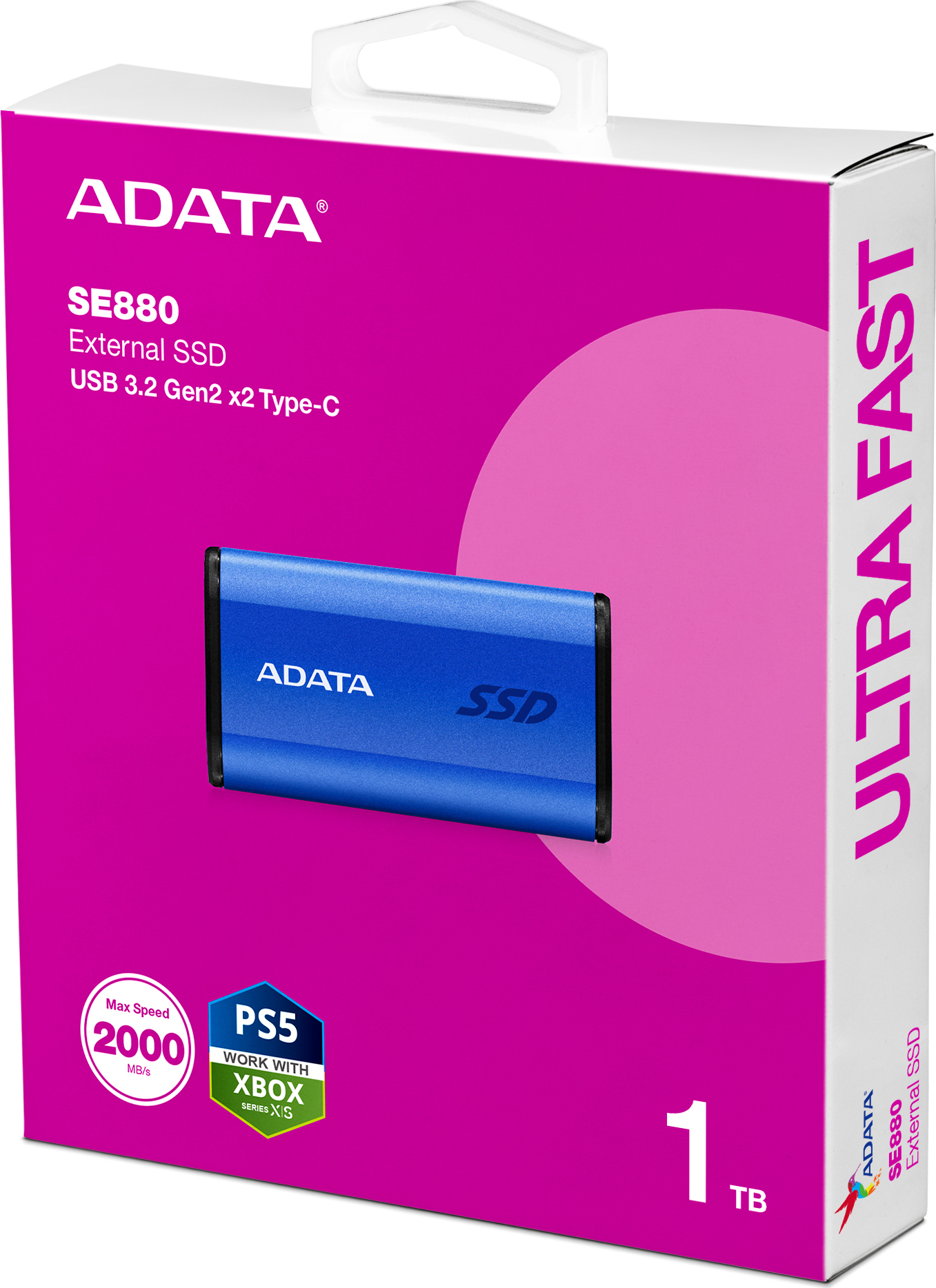 A-Data ADATA Externí SSD 1TB SE880, USB-C 3.2 Gen 2x2, R:2000/W:2000MB/s, modrá
