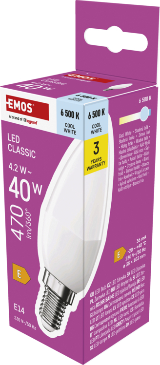 EMOS LED CLS CANDLE 4,2W(40W) 470lm E14 CW