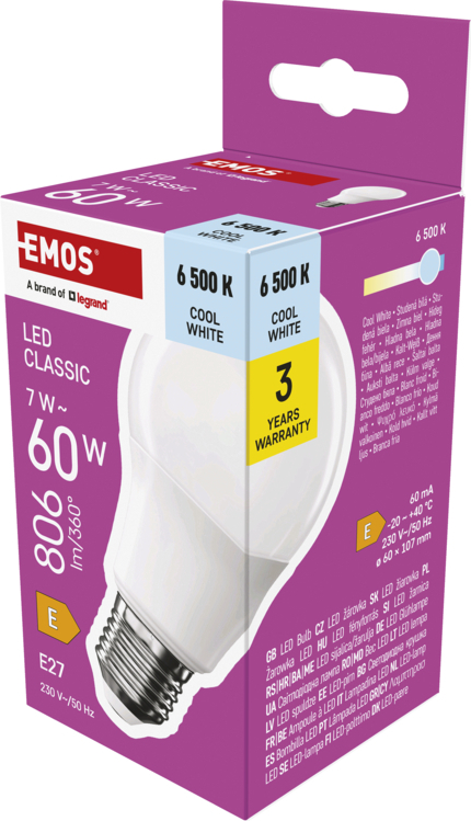 EMOS LED CLS A60 7W(60W) 806lm E27 CW