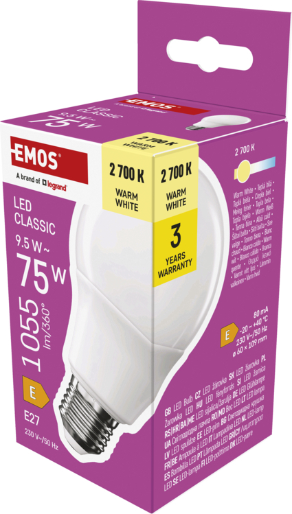 EMOS LED CLS A60 9,5W(75W) 1055lm E27 WW