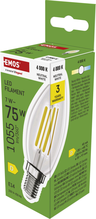 EMOS LED FLM CANDLE 7W(75W) 1055lm E14 NW