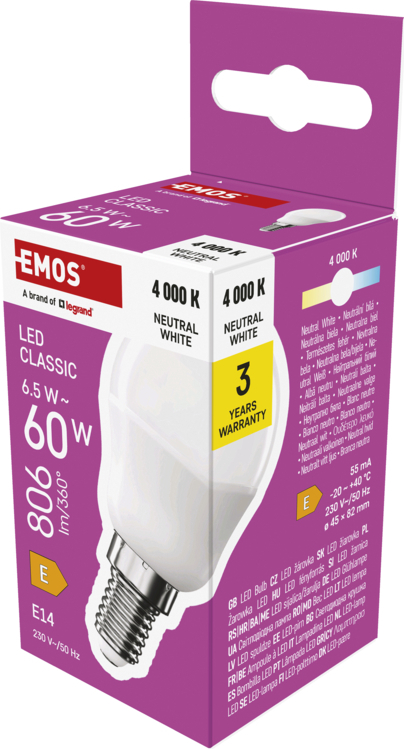 EMOS LED CLS MINI GLOBE 6,5W(60W) 806lm E14 NW