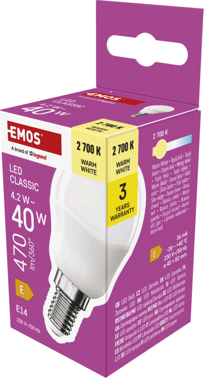 EMOS LED CLS MINI GLOBE 4,2W(40W) 470lm E14 WW