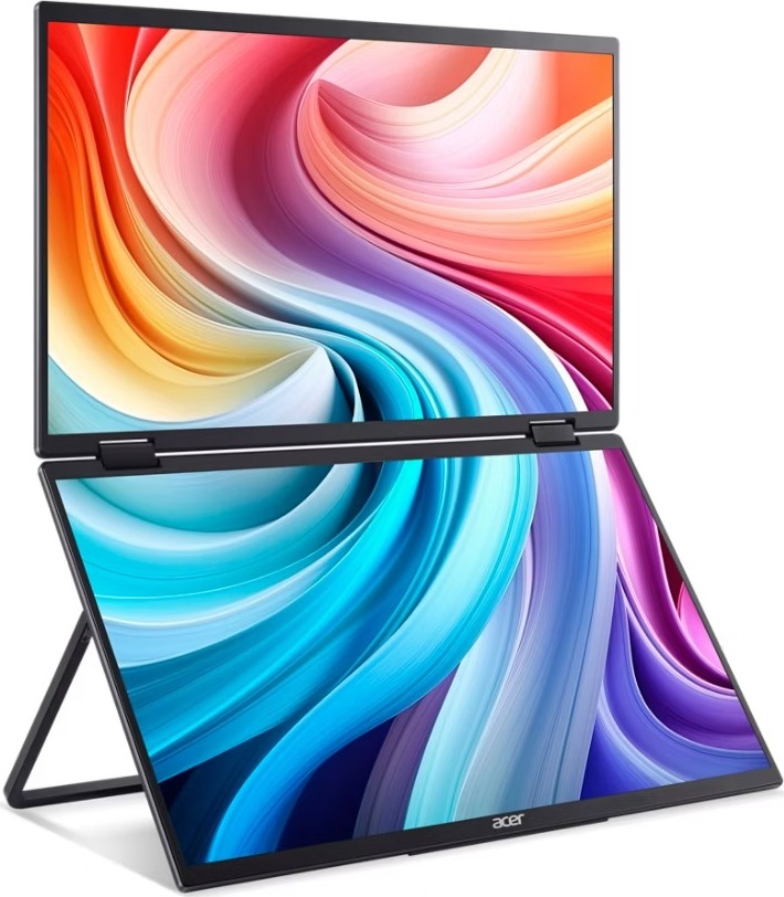 ACER LCD PD163Qbmiuux DUAL SCREEN 40cm (15.6") IPS LED, FHD 1920x1080@60Hz, 250cd/m2, 170/170, 2x2W repro, Black