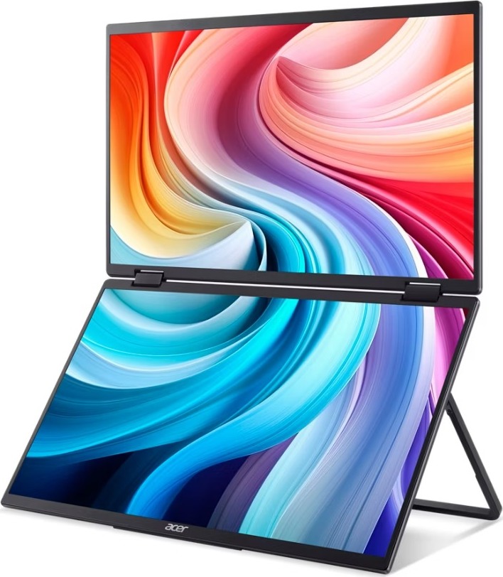 ACER LCD PD163Qbmiuux DUAL SCREEN 40cm (15.6") IPS LED, FHD 1920x1080@60Hz, 250cd/m2, 170/170, 2x2W repro, Black