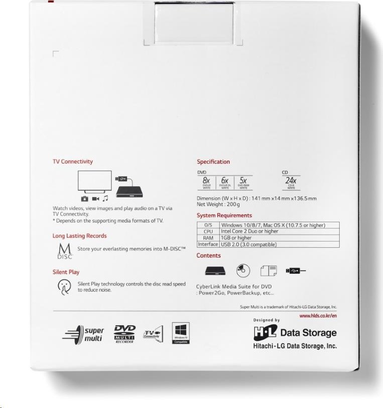 Hitachi-LG HITACHI LG - externá mechanika DVD-W/CD-RW/DVD±R/±RW/RAM GP57EB40, Slim, čierna, box+SW