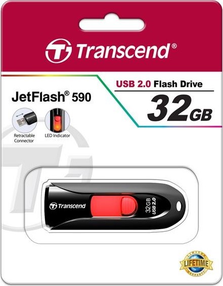 TRANSCEND Flash disk 32GB JetFlash®590K, USB 2.0 (R:16/W:6 MB/s) čierna