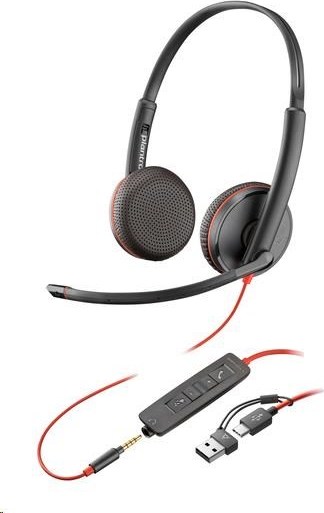 HP Inc. Poly Blackwire 3225 náhlavní souprava, 3.5 mm jack + USB-C/A adaptér, stereo (bulk)