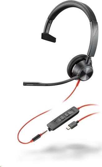 HP Inc. Poly Blackwire 3315 náhlavní souprava, 3.5 mm jack + USB-C/A adaptér, mono
