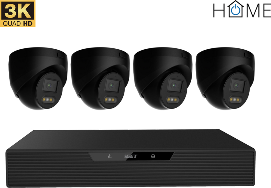 iGET HOME N85P4 - kamerový NVR PoE set 3K rozlišení, 8CH NVR + 4x kamera se zvukem, IR a LED