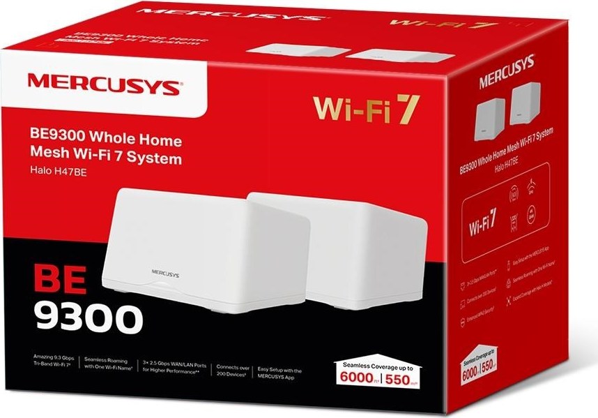 MERCUSYS Halo H47BE(2-pack) WiFi7 Mesh (BE9300,2,4GHz/5GHz/6GHz,3x2,5GbELAN/WAN)