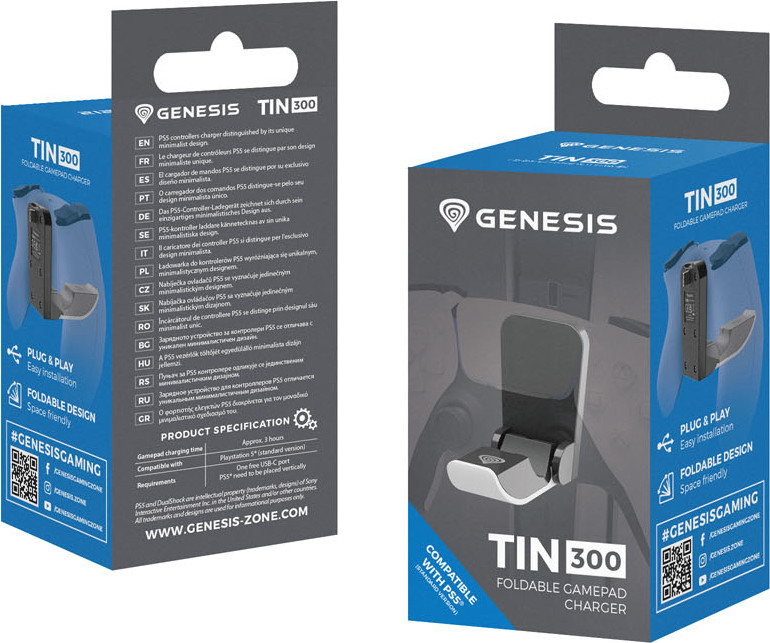 Gamepad nabíječka Genesis TIN 300 pro konzoli PS5, černo-bílá