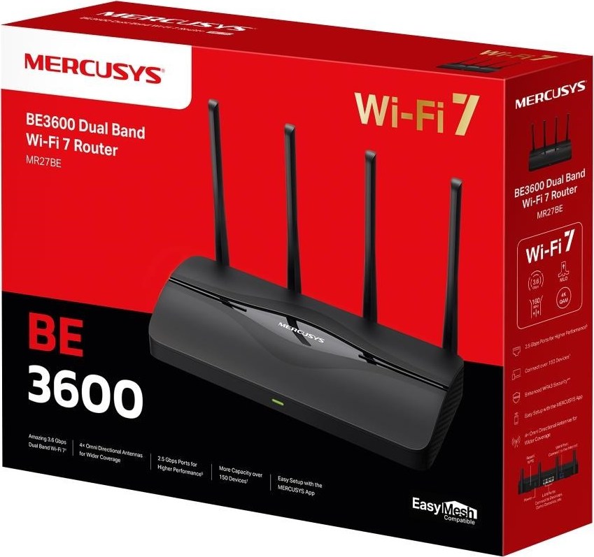 MERCUSYS MR27BE EasyMesh WiFi7 router (BE3600, 2,4GHz/5GHz,1x2,5GbEWAN,1x2,5GbELAN,2xGbE)