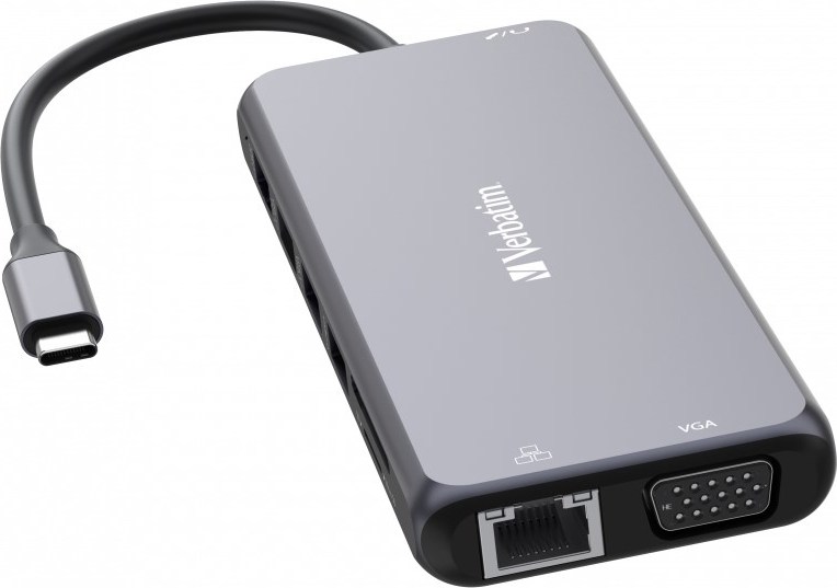 VERBATIM Hub USB-C Pro Multiport 14 Port, 5x USB-A, 2x USB-C, 2x HDMI, 1xVGA, RJ45, 3.5mm Jack audio, microSD/SD, šedá
