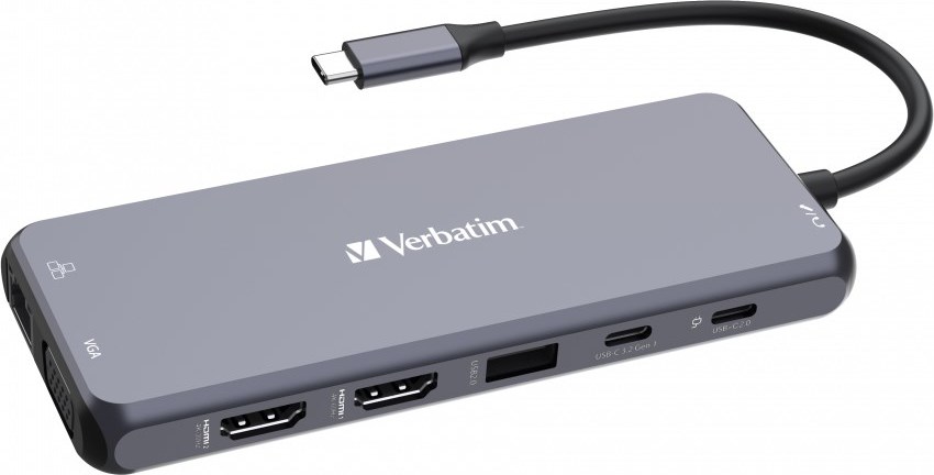 VERBATIM Hub USB-C Pro Multiport 14 Port, 5x USB-A, 2x USB-C, 2x HDMI, 1xVGA, RJ45, 3.5mm Jack audio, microSD/SD, šedá